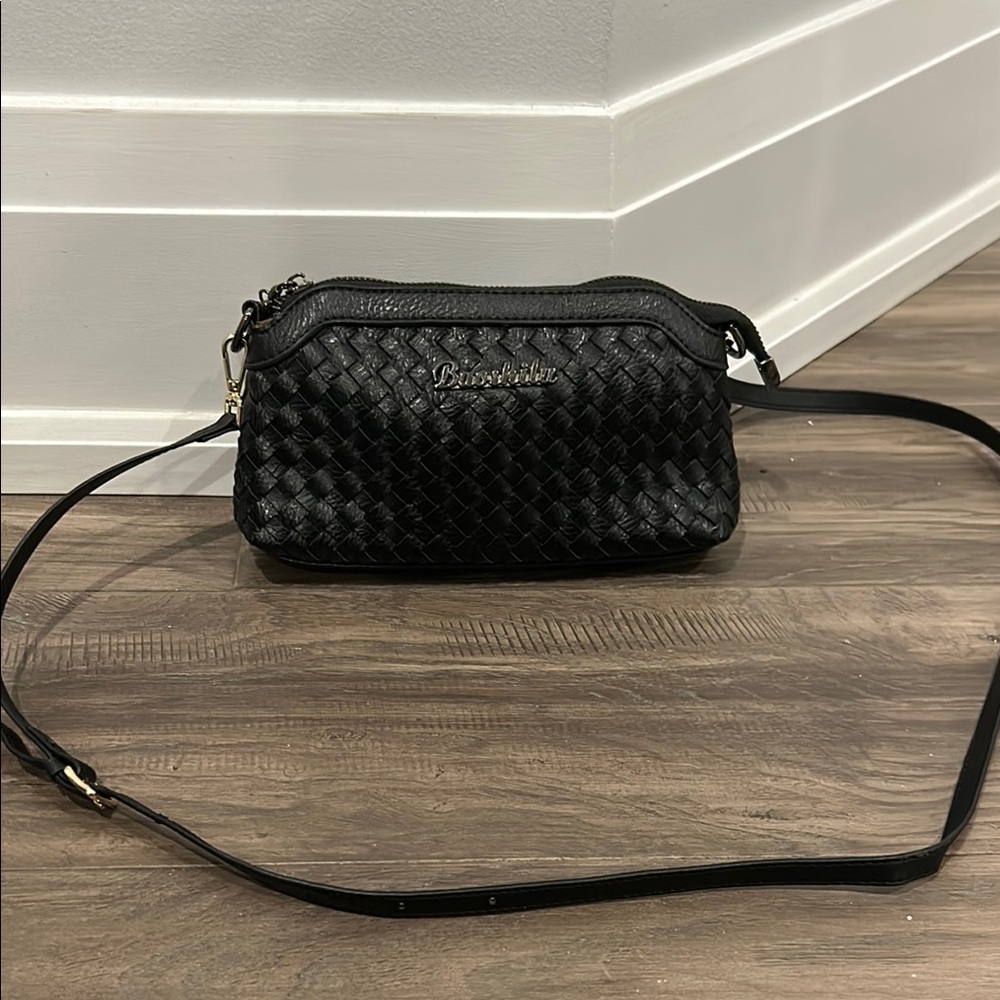 Black Woven Leather Crossbody Bag